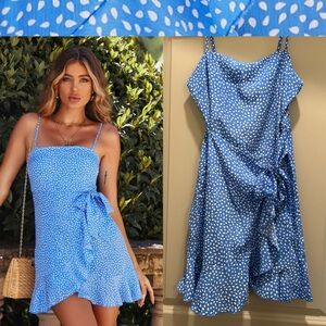 NEW Hello Molly (M) Down To Georgia Dress Blue White Print Mini Wrap Front Tie
